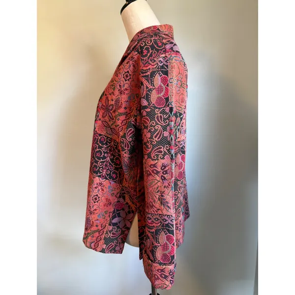 Boho Patchwork Tapestry Jacket Red Pink Floral Paisley whimsi dqinty VTG Blazer - Image 4