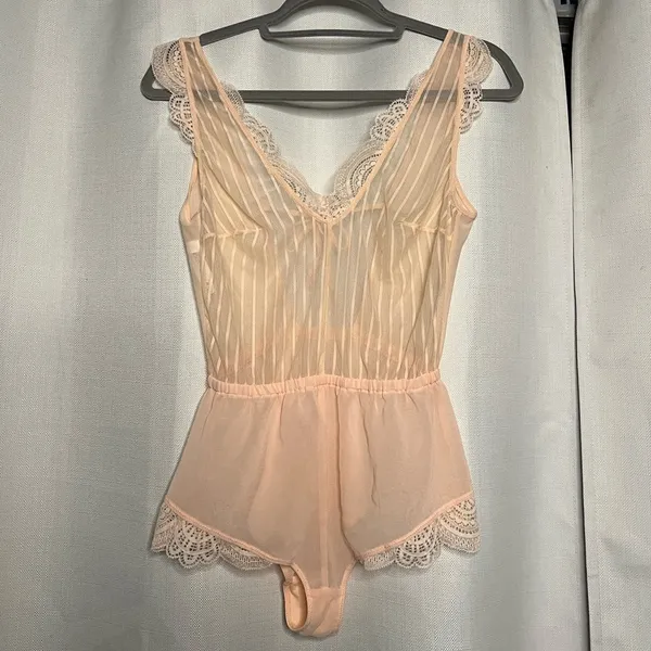Auden Striped Chiffon Bodysuit Honeysuckle Peach XS - Image 4