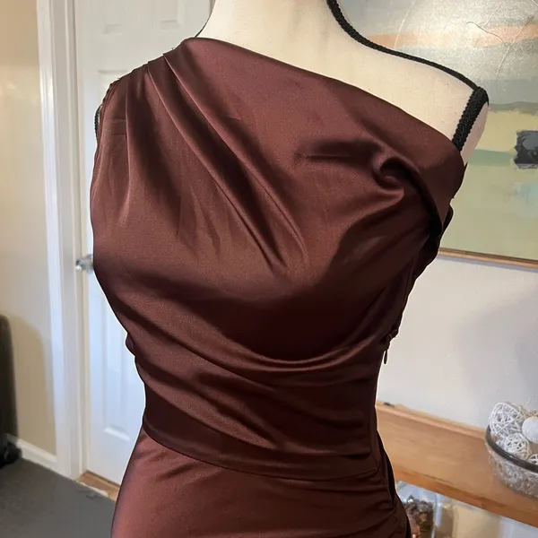 Lioness Original Sin Satin Mini Dress Garnet One Shoulder Ruched Party XS - Image 3