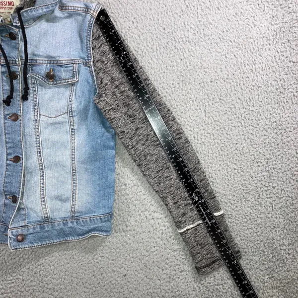 Denim Hoodie Jacket Women M Blue Gray Mixed‎ Media Grunge Street Indie Outerwear - Image 11