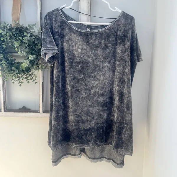 Free People Doran Velvet Grey Short Sleeve Tunic Top‎ Oversized Size Small - Image 8