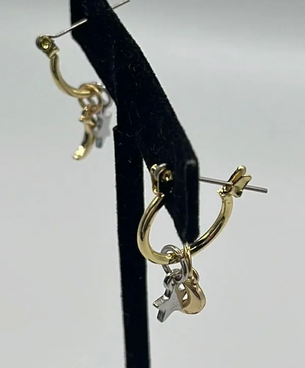 1/2” Gold Tone Hoops with Mixed Tone Star and Moon (silver stars/gold moons) - Image 5