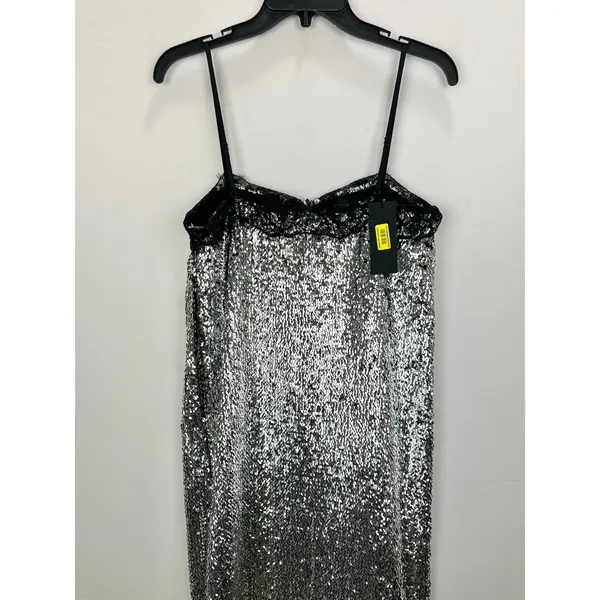 Gianni Bini Lilly Sisto Allegra Sequin Slip Midi Dress Silver Lace Trim US 6 NWT - Image 14