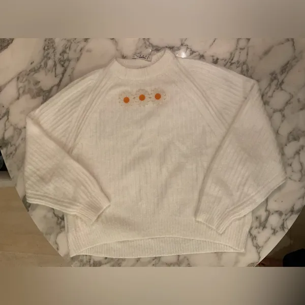 NWT Madewell Ribbed Cotton-Blend Sweater M box cut slice flower embroidery incl - Image 3
