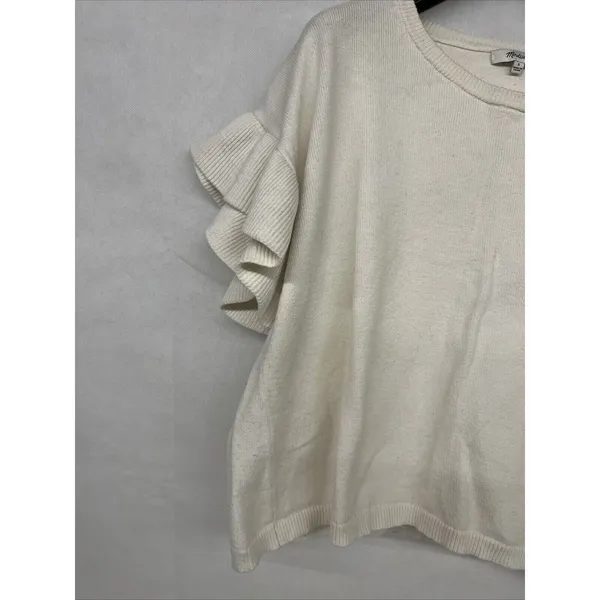 Madewell Womens Ivory Flutter Sleeve Round Neck Pullover Sweater Boho Small 4-6 - Image 3