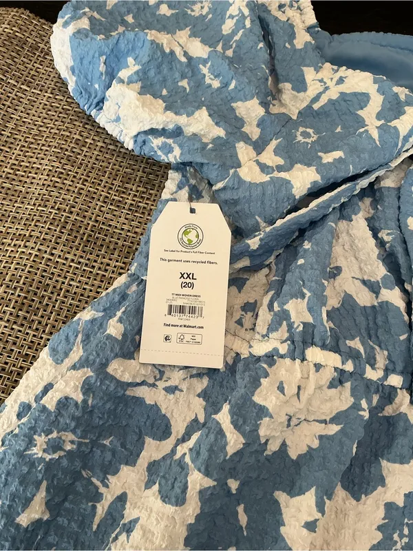 Blue & White Floral Textured Bow Front Midi Dress XXL NWT - Image 7
