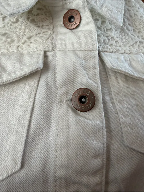 Mudd White Denim Crochet Lace Back Button Vest Size Medium 100% Cotton - Image 5