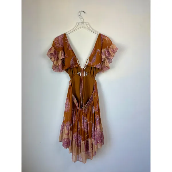 ASOS Boho Mixed Paisley Print Tie Front Tiered Mini Dress Strappy Back Women's 4 - Image 4