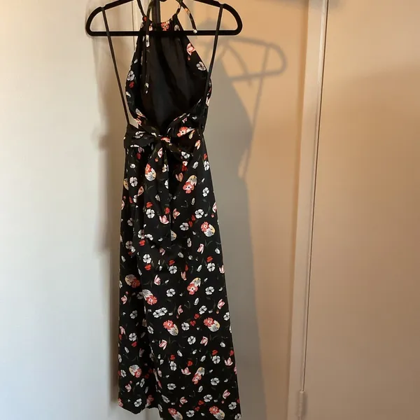 ILGWU Vintage Black Pink Halter Backless Party Dress Flowy Cocktail Size 4 - Image 6