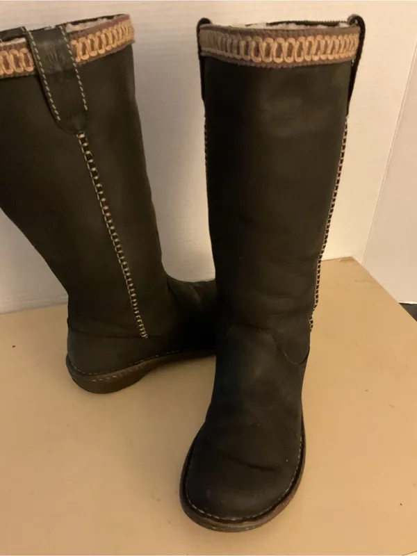 UGG women black brown leather tall Swell boots US 9 - Image 9