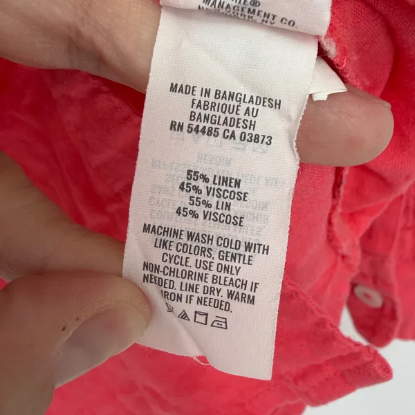 Aerie Women Small Coral Pink Linen‎ Viscose Blend Oversized Button Down Shirt - Image 4