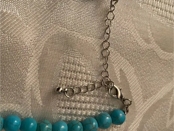 16” Necklace Cowboy Boot Pendant Faux Turquoise Black & White Beads Western - Image 7