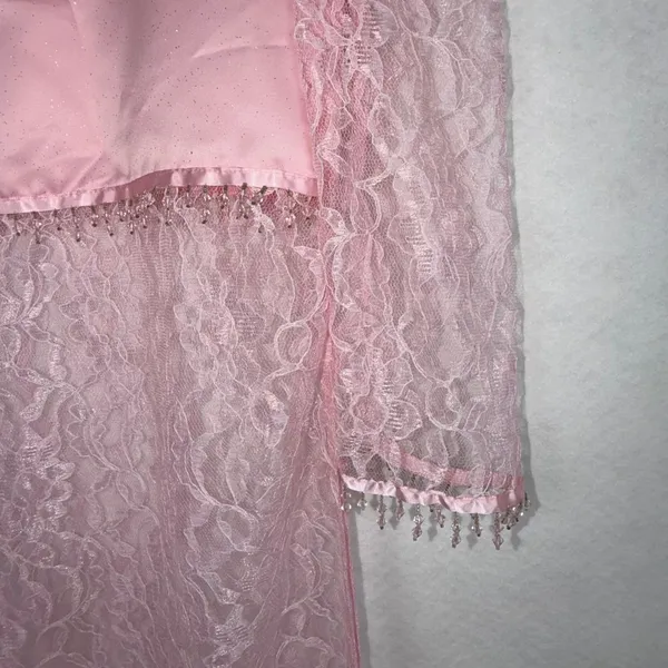 Vietnamese Ao Dai Women Small Pink Lace Beaded Floral Formal Tunic Only - Image 2