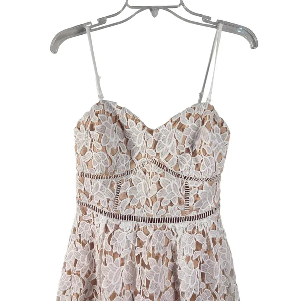 Just Me White Floral Lace Sweetheart Cocktail‎ Dress Nude Lining Small - Image 5
