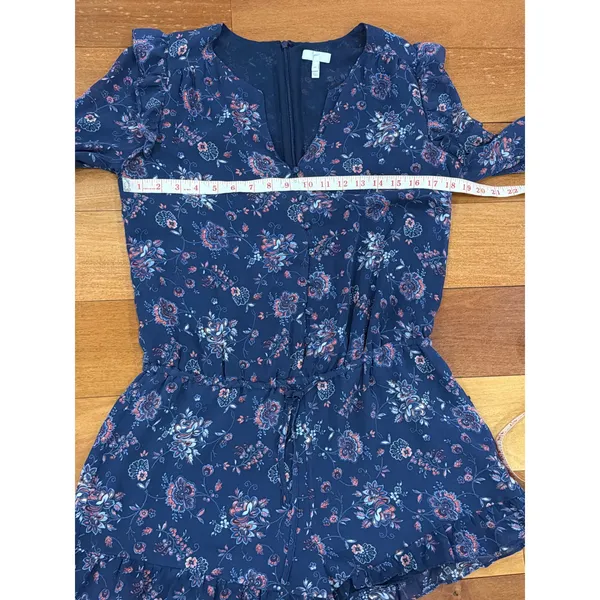 Joie Romper Womens Navy Blue Floral Ruffle Long Sleeve V-Neck Size M - Image 5