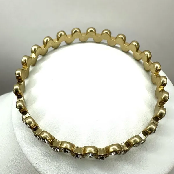 Gold tone and rhinestone bangle bracelet - Image 2