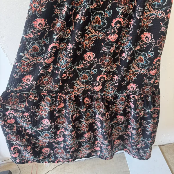 Universal Thread Black Floral Tiered Maxi Dress Small V-Neck Smocked Back Boho - Image 4