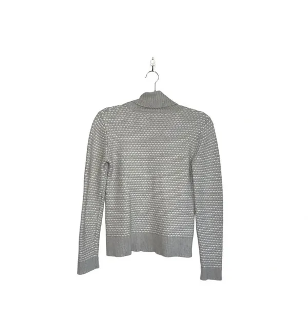 J. Crew Factory Turtleneck Sweater Beige Gray & White Tight Knit - Image 6