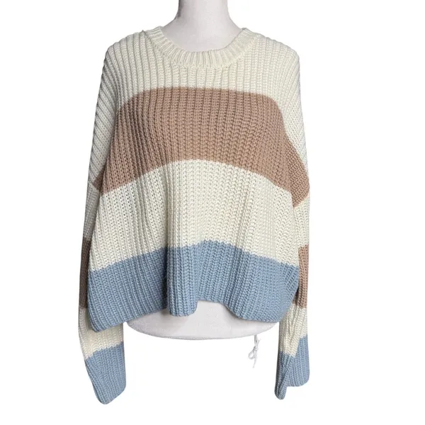 Sincerely Jules Neutral Striped Sweater Bundle M Coastal Grandma Cozy Knit Oversized - Image 6