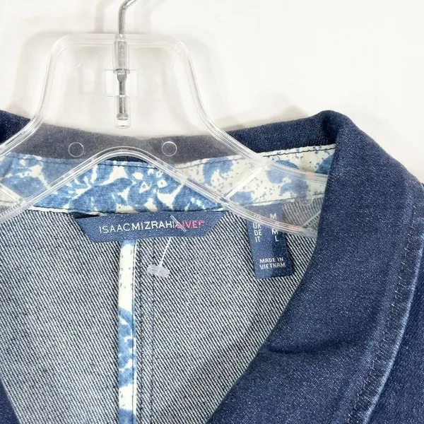 Isaac Mizrahi Medium Denim Jacket Navy Blue Hot Pink Accents‎ Button Down 302 - Image 7