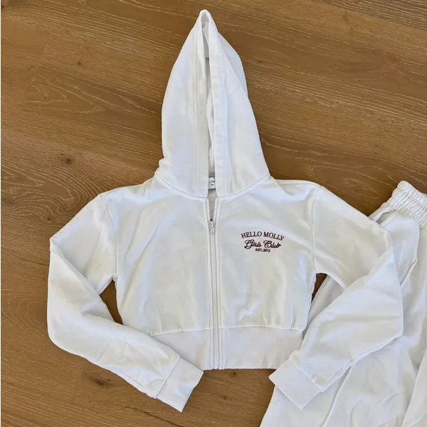 Hello Molly Zip Hoodie & Sweatpants Set Base Lucky Girl Size S White Red - Image 2
