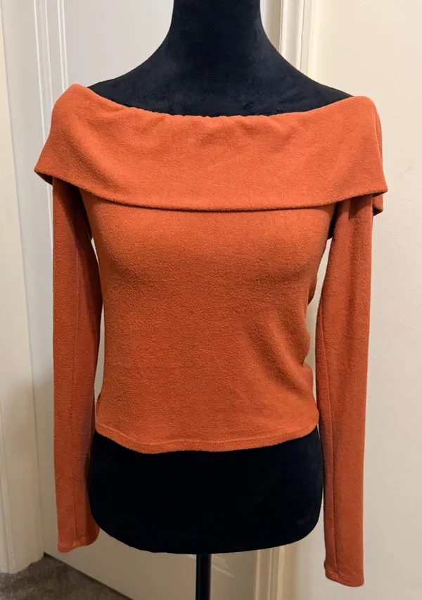 Lulus Sabriel Rust Orange Off-the-Shoulder Long Sleeve Top - Womens Size L - Image 4
