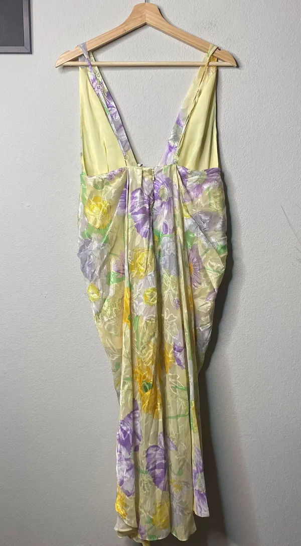 ASOS Dress Floral Bloom Cami Plunge Ruche Midi Dress Size 8 - Image 5