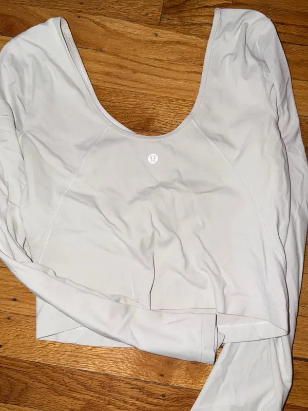 lululemon athletica White Long Sleeve Scoop Neck Top - Image 3