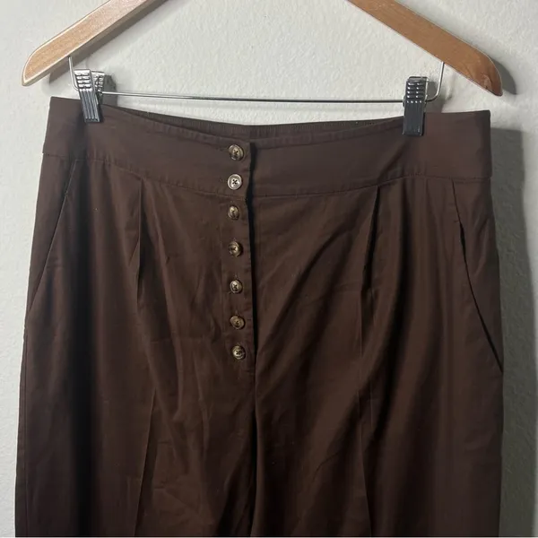 Reformation Brown Rox Button Front Wide Leg Trouser Pants Womens Size 12‎ - Image 6