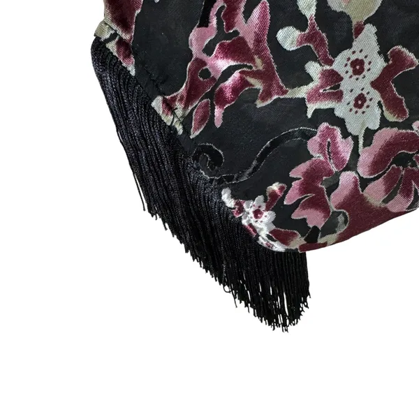 MB Design NWT Floral Velvet Sheer 3/4 Fringe Sleeve Lightweight Open Blouse Sz S - Image 4