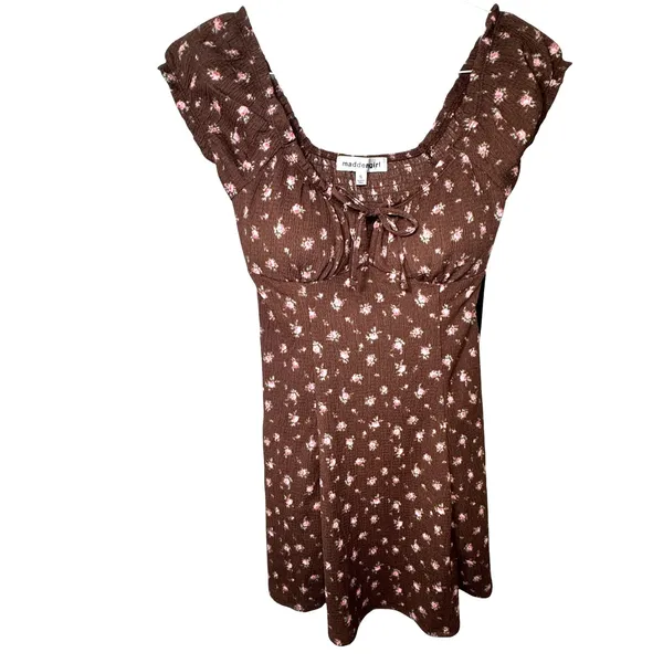 NEW Madden Girl‎ Brown Pink Floral Fit and Flare Dress Juniors Small Cottagecore - Image 11