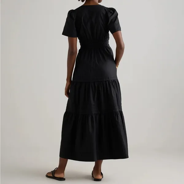 NWT Quince Women’s 100% Organic Cotton Poplin Tiered Maxi Dress Black Sz L - Image 4