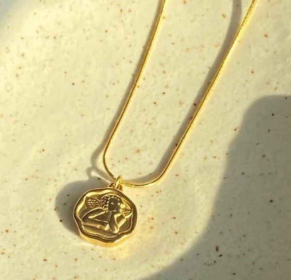 Habitat Handmade gold tone stainless steel Angel cherub goth cute chic necklace👼💗 - Image 5