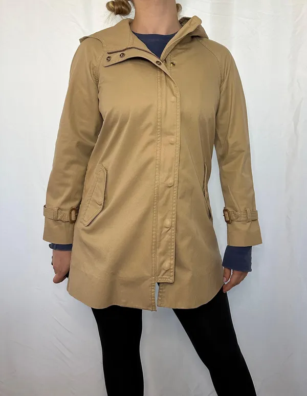 Vintage 90s Khaki Snap-Buttoned Hooded Utility Trench Coat - 2P - Image 4