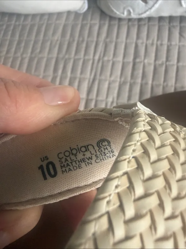 Cobian Brown Footbed Sandals with Cream Woven Straps - Image 3
