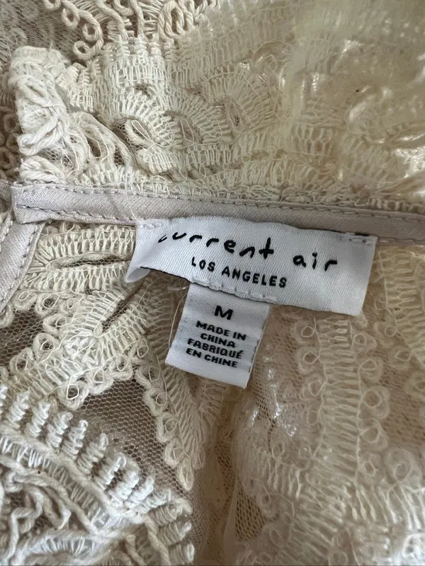Current Air Ivory Lace Mock Neck Drop Waist Mini Dress M - Image 6
