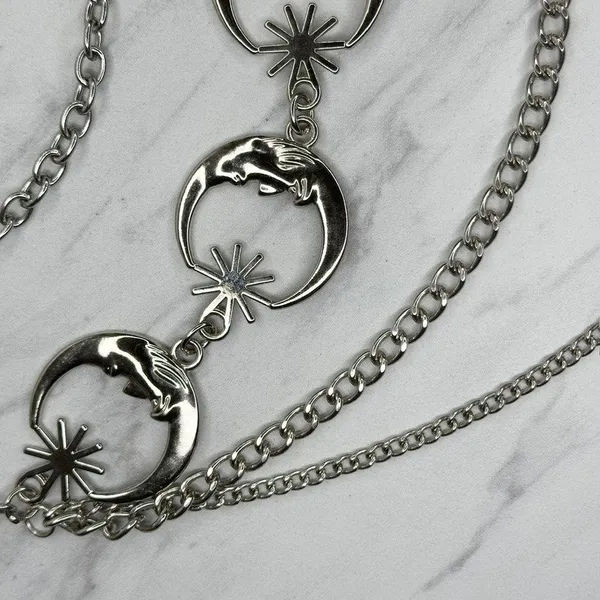 Draped Moon Star Silver Tone Chain Link Belt One Size (OS) ✨ - Image 6