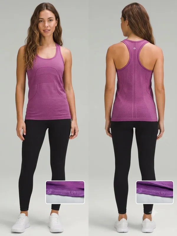 lululemon athletica Swiftly Tech Racerback Tank Magenta size 8 Motivational hem - Image 12