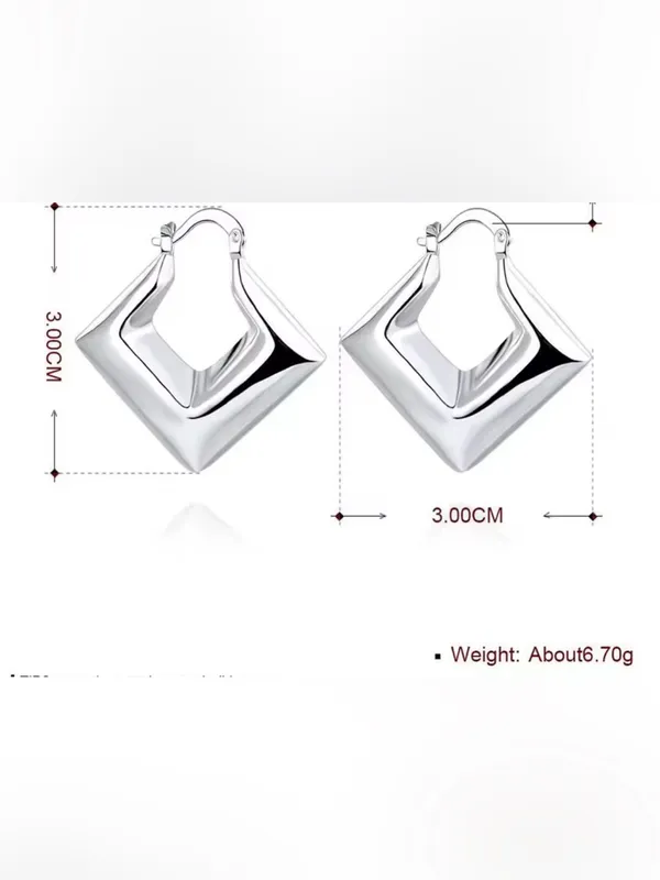 .925 Sterling Silver Geometric Hoop Earrings - Silver - Image 6