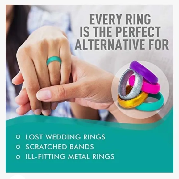 NEWEveryRing Women Silicone Wedding Band or Engagement Ring | Pack of 5 Active - Image 2