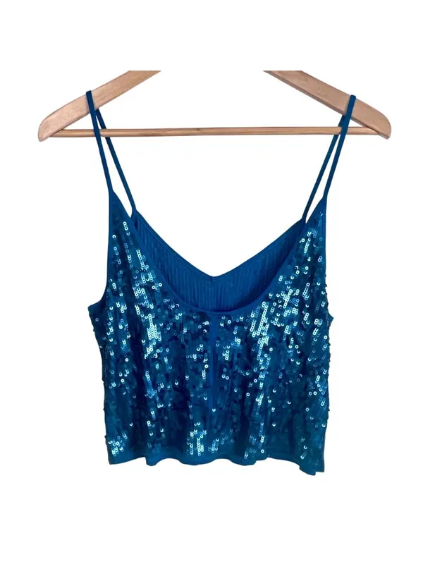 Blue Sequin Fairy Crop Tank Top Spaghetti Straps Butterfly Size M Express New - Image 4
