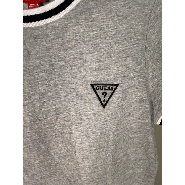 Guess Gray Logo Ringer Tee Y2K Baby Tee Casual Basic Logo Top‎ - Image 2