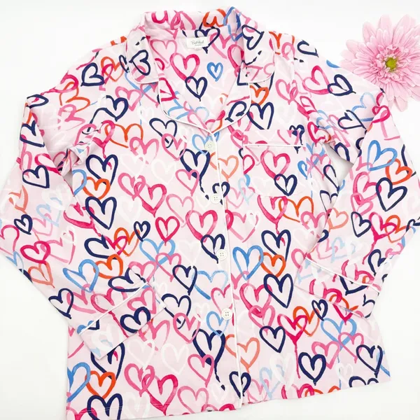 BedHead Pajamas Hearts Organic Cotton Two (2) Piece Pajama PJ Set Pink - Image 5