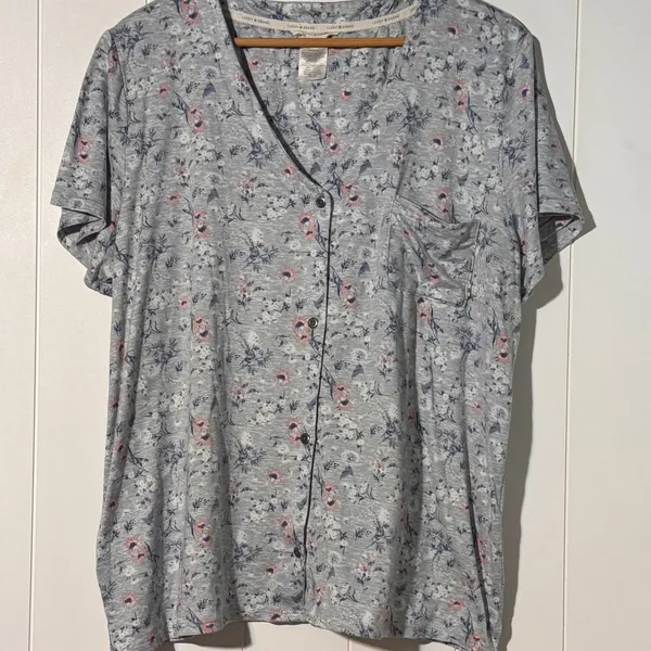 Lucky Brand 3 Piece Pajama Set XL Floral Top Crop Pants Shorts Blue Gray - Image 2