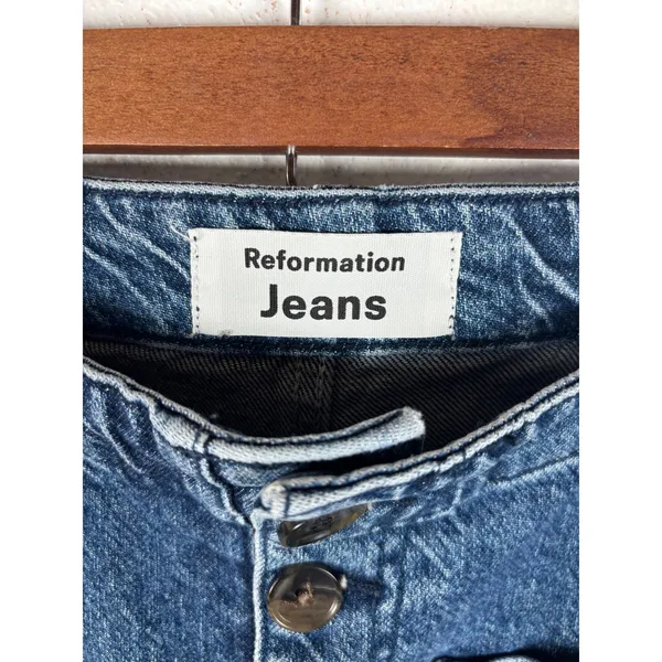 Reformation Jeans Size 29 Inari Blue High Rise Patch Pocket Button Fly Straight - Image 3