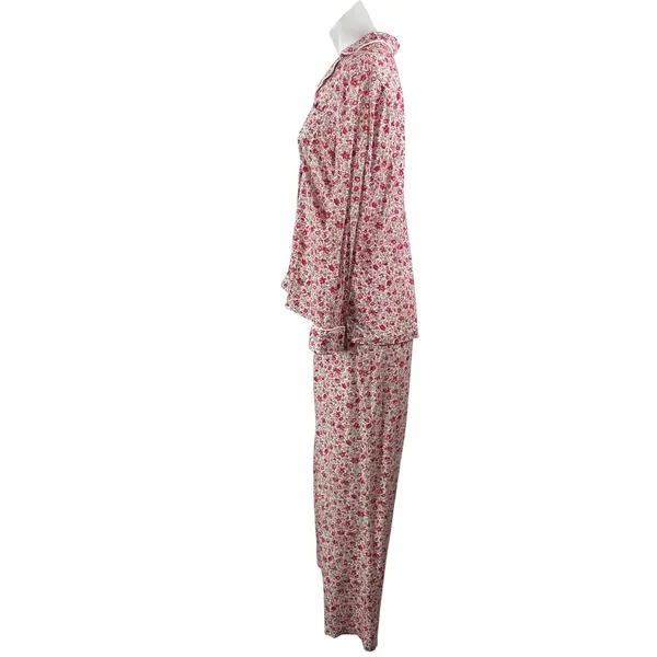 Lauren Ralph Lauren Red Floral Button Down Long Sleeve Sleepwear Pajamas Set S - Image 2
