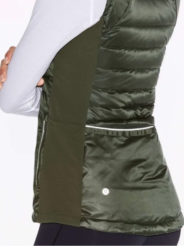 Lululemon Down For A Run II Olive Green Quilted Puffer Vest hiking run fall 12 - Image 3
