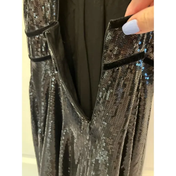 Free People Size 4 Mini Dress‎ Black "Film Noir" Sleeveless Sequins Plunge - Image 7