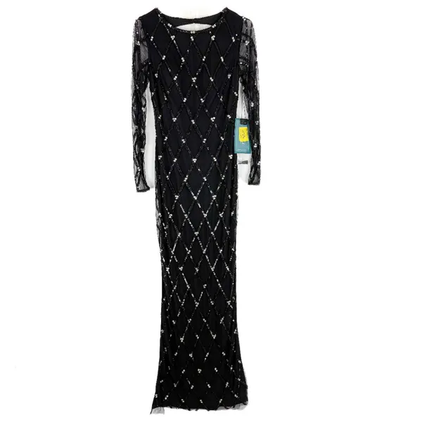 NWT Mac Duggal #9109 Sequin Embellished Long Sleeve Gown Dress Black Size 0 NEW - Image 3