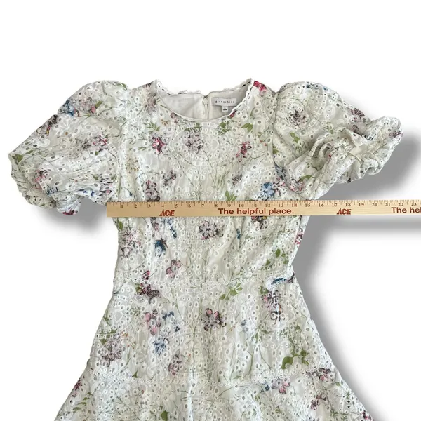 Gianni Bini Women’s Floral Eyelet‎ Puff Sleeve Mini Dress White Size 4 Lined - Image 3
